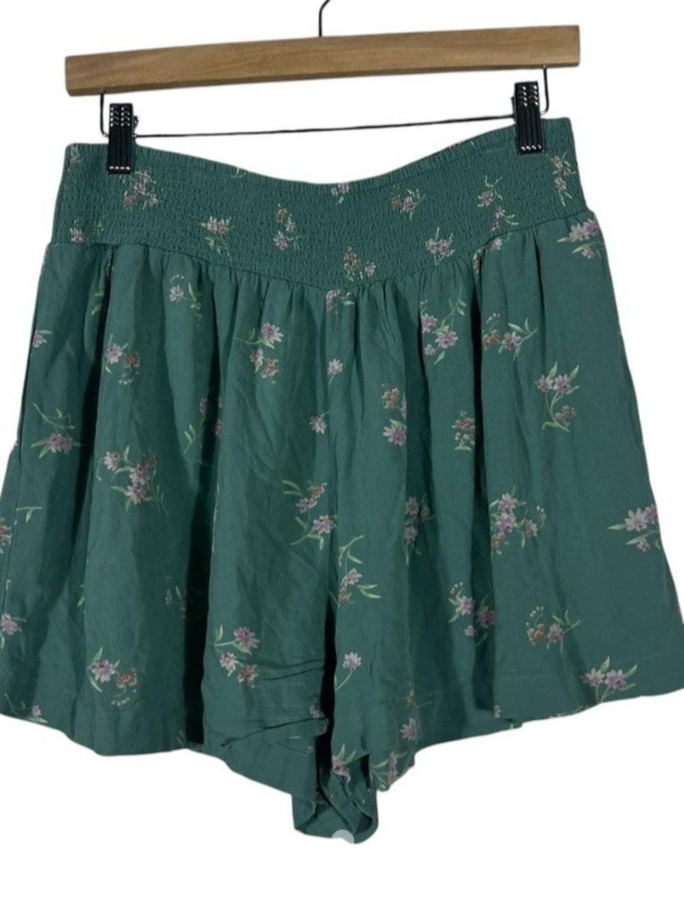 American Eagle Outfitters Green Floral Smocked-Waist Skort